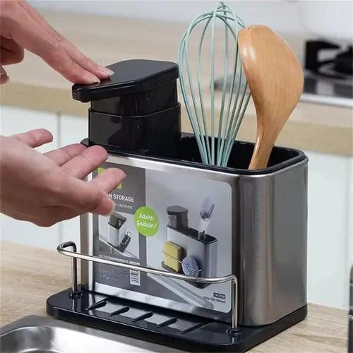 ORGANIZADOR DE FREGADERO CON DISPENSADOR DE JABON Y PORTA ESPONJA - 3