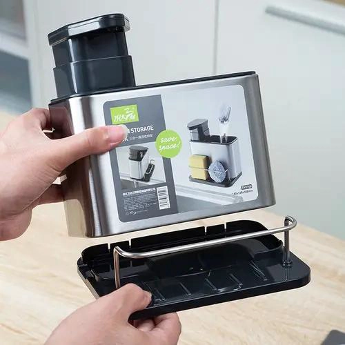 ORGANIZADOR DE FREGADERO CON DISPENSADOR DE JABON Y PORTA ESPONJA - 4