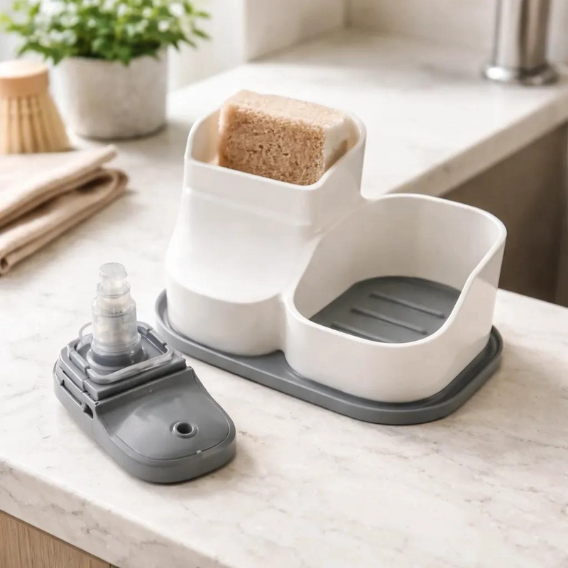 DISPENSADOR DE JABON LAVALOZA CON PORTA ESPONJA PARA COCINA - 3