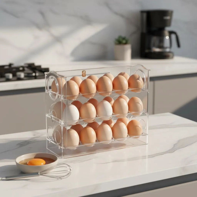 ORGANIZADOR ACRILICO DE HUEVOS 3 NIVELES PARA 30 HUEVOS - 1