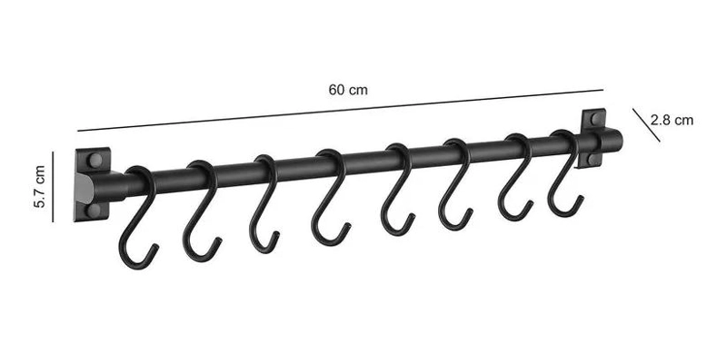 BARRA ORGANIZADOR DE COCINA CON 8 GANCHOS PARA UTENSILIOS - 3