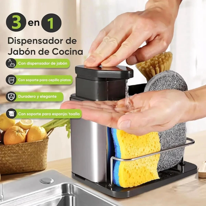 ORGANIZADOR DE FREGADERO CON DISPENSADOR DE JABON Y PORTA ESPONJA - 4