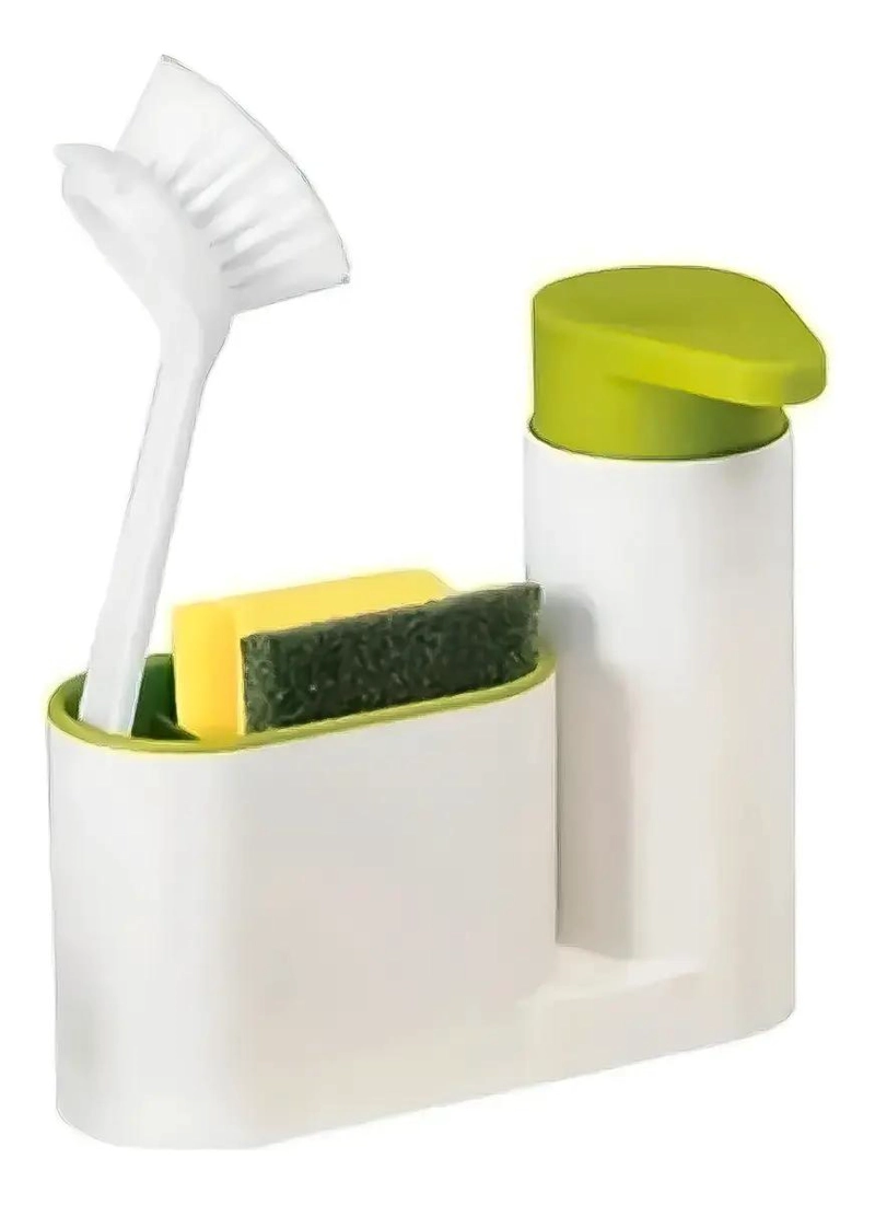 DISPENSADOR DE JABON Y PORTA ESPONJA PARA FREGADERO BLANCO - 1