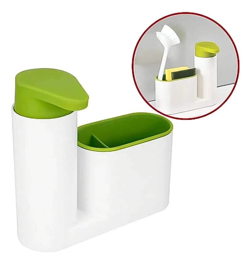 DISPENSADOR DE JABON Y PORTA ESPONJA PARA FREGADERO BLANCO - 3