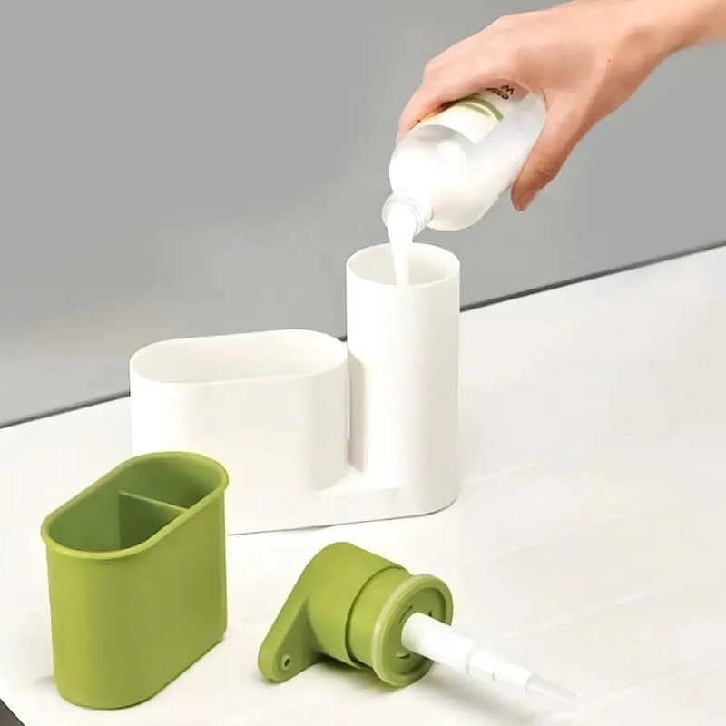 DISPENSADOR DE JABON Y PORTA ESPONJA PARA FREGADERO BLANCO - 6