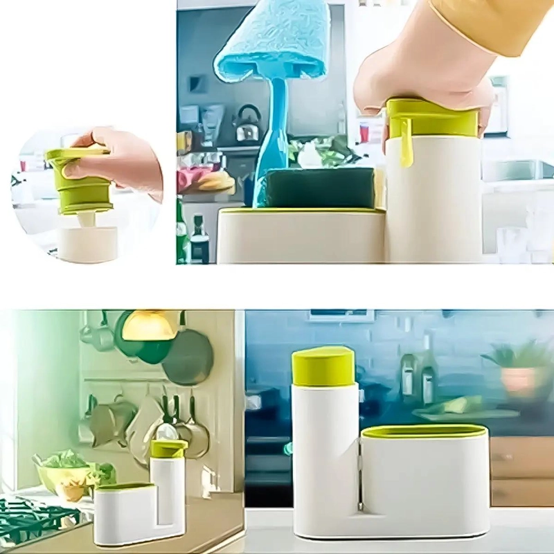 DISPENSADOR DE JABON Y PORTA ESPONJA PARA FREGADERO BLANCO - 8