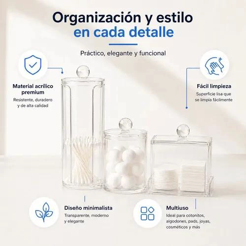 SET DE ORGANIZADORES ACRILICOS TRANSPARENTES PARA BAÑO Y TOCADOR - 8