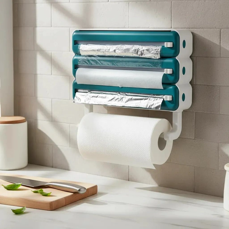 DISPENSADOR DE PAPEL PORTA ROLLO TOALLA 4 EN 1 PARA COCINA - 1