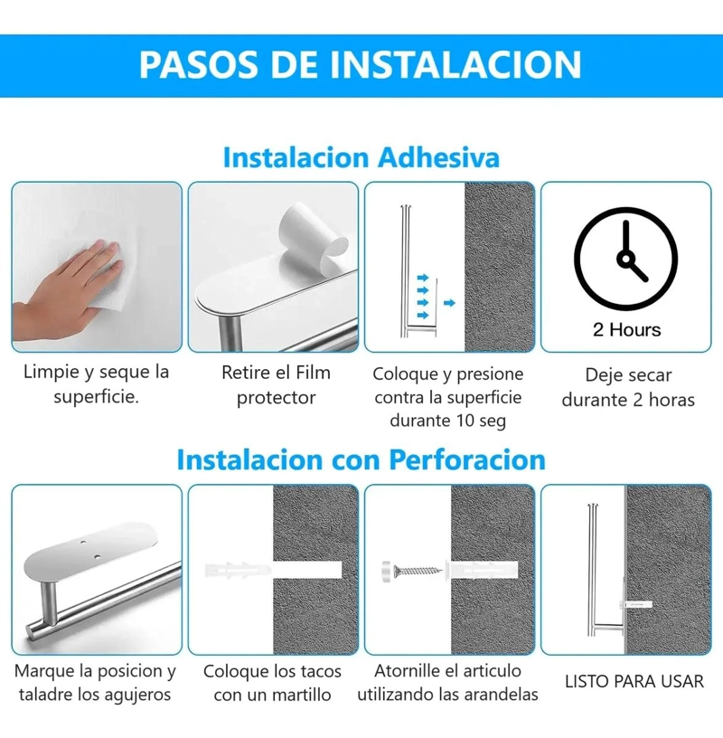 SOPORTE AUTOADHESIVO PARA TOALLAS DE PAPEL DE ACERO INOXIDABLE - 8