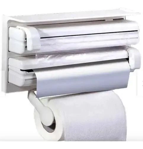 PORTA ROLLO TRIPLE PARA COCINA CON CORTANTE DESLIZANTE - 1