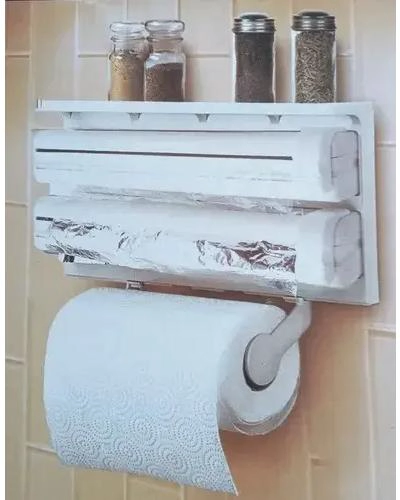 PORTA ROLLO TRIPLE PARA COCINA CON CORTANTE DESLIZANTE - 3