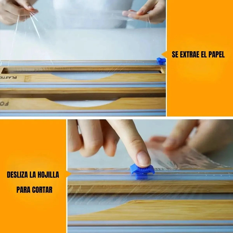 DISPENSADOR DE PAPEL ALUSA FILM DOBLE CON SOPORTE DE BAMBU - 7
