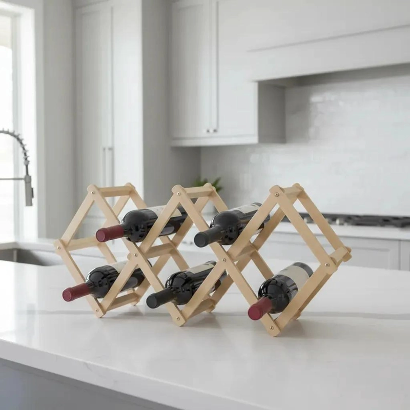 ORGANIZADOR DE BAMBU PLEGABLE PARA 5 BOTELLAS DE COCINA - 5