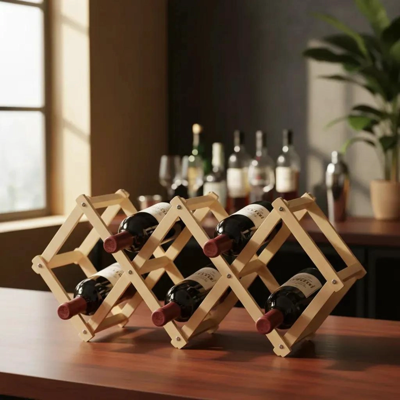 ORGANIZADOR DE BAMBU PLEGABLE PARA 5 BOTELLAS DE COCINA - 6