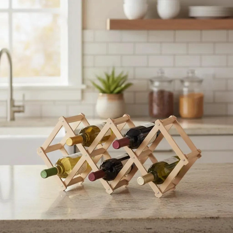 ORGANIZADOR DE BAMBU PLEGABLE PARA 5 BOTELLAS DE COCINA - 7
