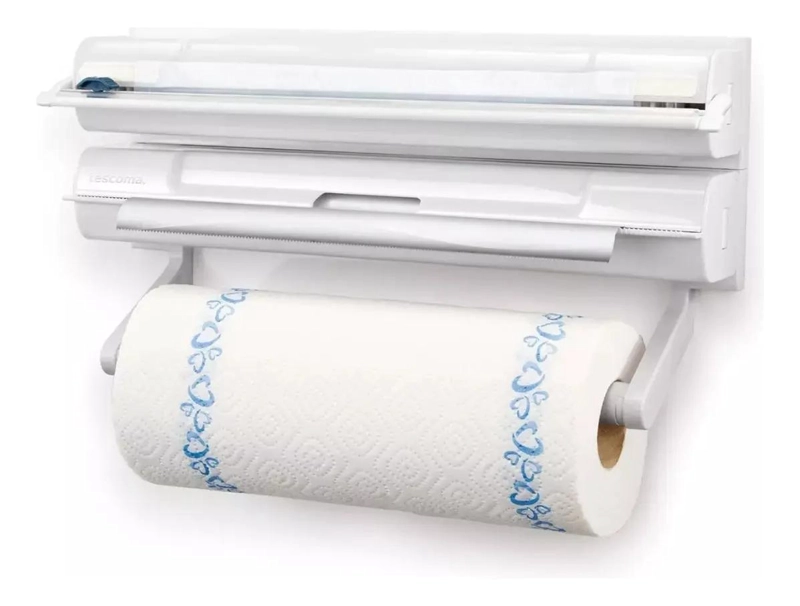 PORTA ROLLO TRIPLE PARA COCINA CON CORTANTE DESLIZANTE - 1
