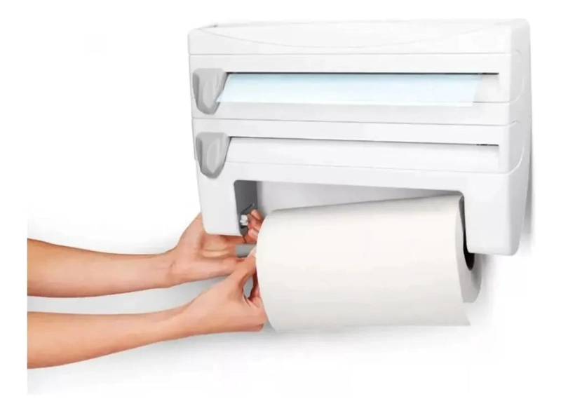 DISPENSADOR TRIPLE PARA ROLLOS DE COCINA CON CORTE DESLIZANTE - 2