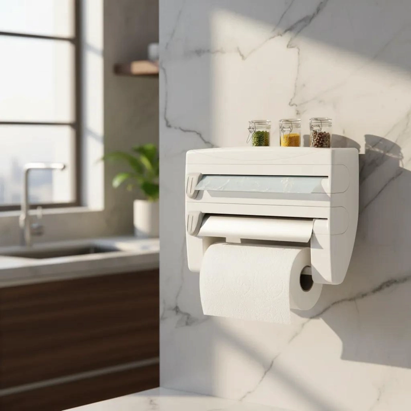 DISPENSADOR TRIPLE PARA ROLLOS DE COCINA CON CORTE DESLIZANTE - 4