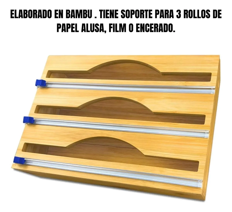 DISPENSADOR DE PAPEL ALUSA FILM TRIPLE EN BAMBU - 4