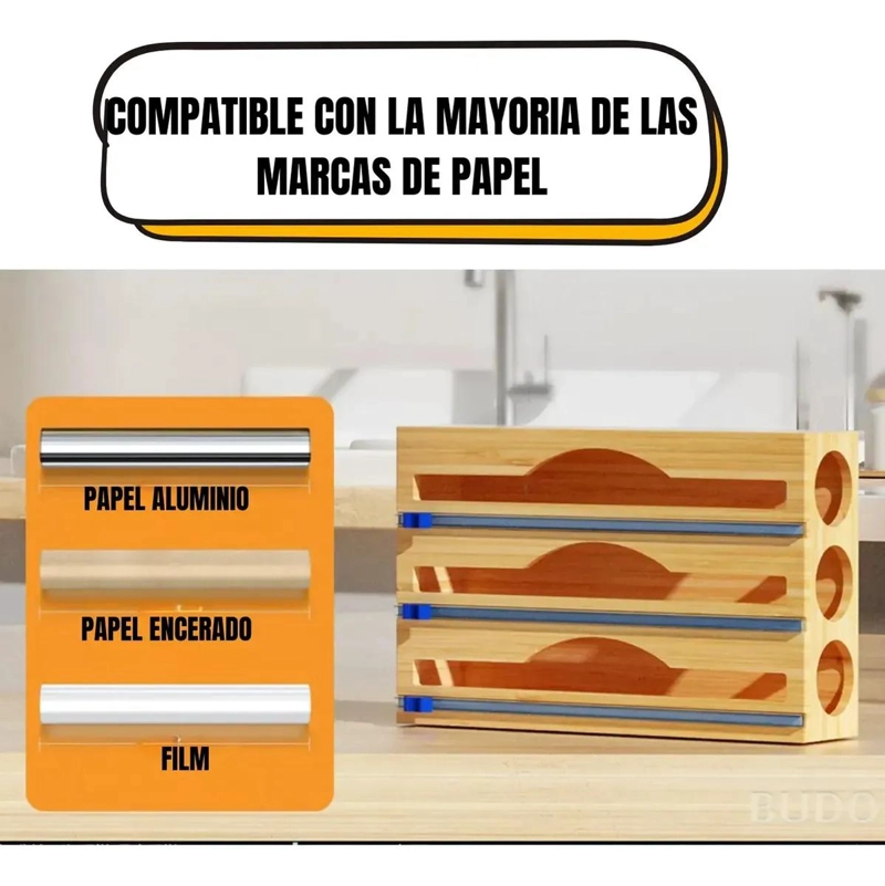 DISPENSADOR DE PAPEL ALUSA FILM TRIPLE EN BAMBU - 9