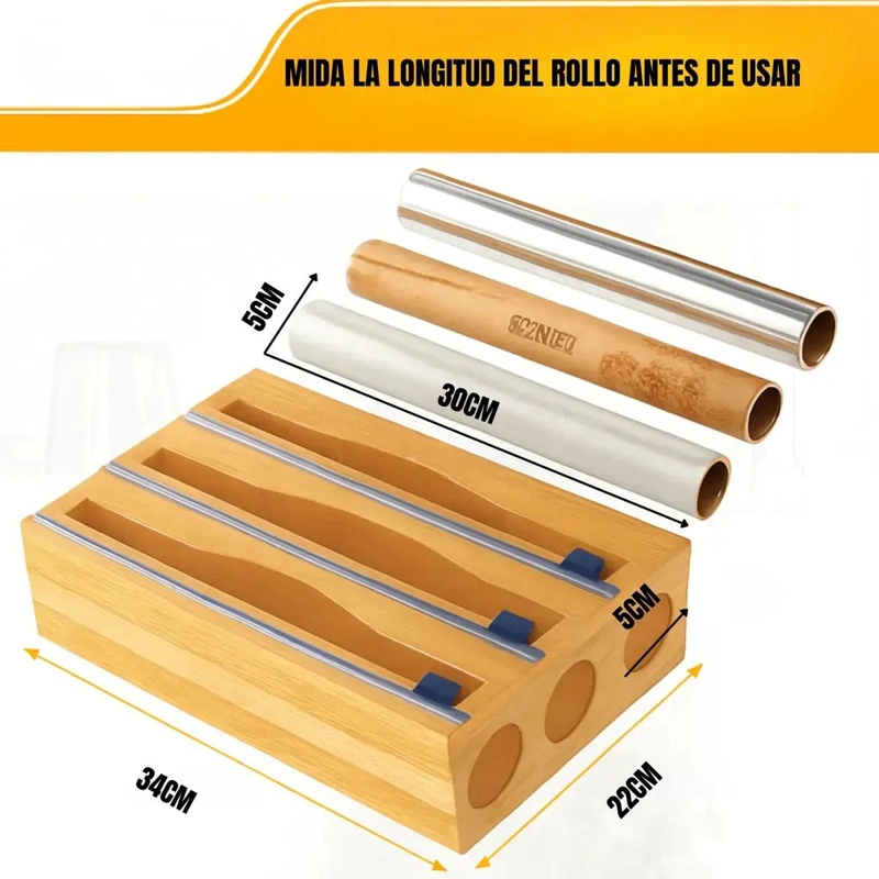 DISPENSADOR DE PAPEL ALUSA FILM TRIPLE EN BAMBU - 9