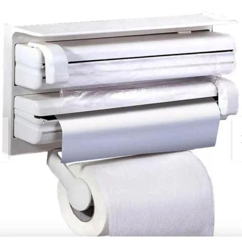 PORTA ROLLO TRIPLE DISPENSADOR DE COCINA PARA FILM Y PAPEL - 1