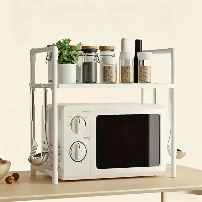 REPISA DE COCINA DE DOS PISOS CON GANCHOS PARA ORGANIZACION - 3