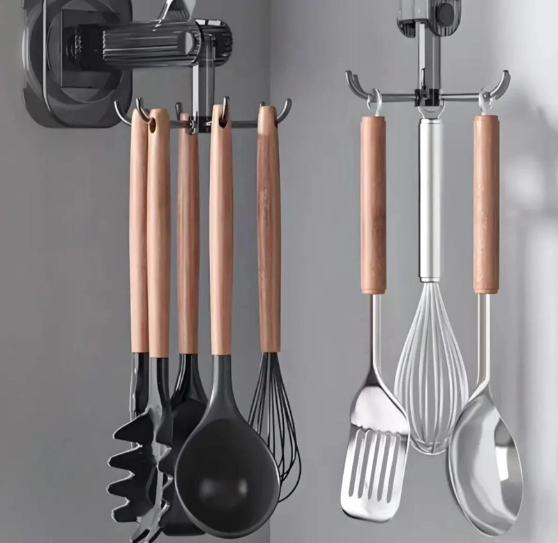 ORGANIZADOR DE UTENSILIOS CON GANCHOS GIRATORIOS PARA COCINA - 3