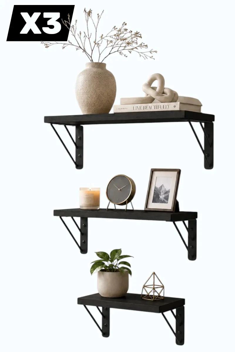 SET DE 3 REPISAS FLOTANTES DE MADERA PARA DECORACION - 1