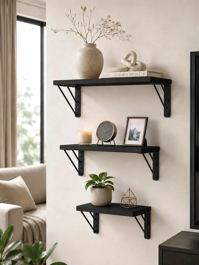 SET DE 3 REPISAS FLOTANTES DE MADERA PARA DECORACION - 7