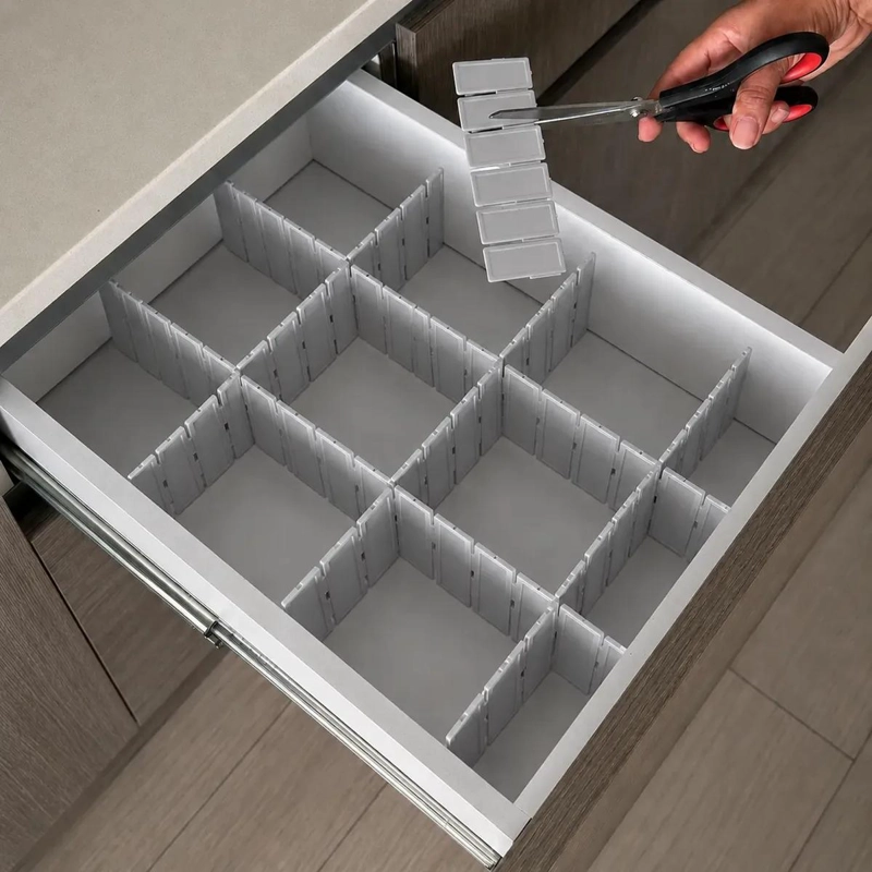 SET DE 6 SEPARADORES AJUSTABLES PARA CAJONES 43.5X5CM COLOR GRIS - 1