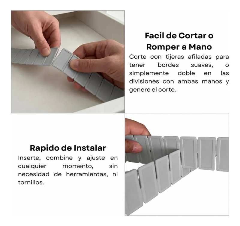 SET DE 6 SEPARADORES AJUSTABLES PARA CAJONES 43.5X5CM COLOR GRIS - 3