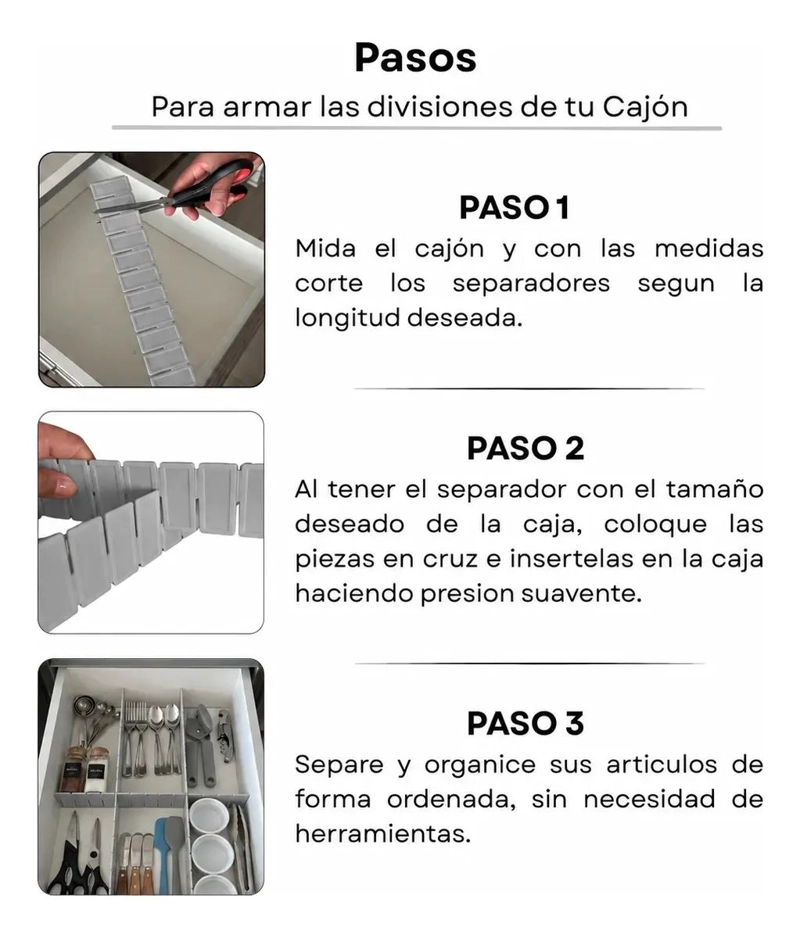 SET DE 6 SEPARADORES AJUSTABLES PARA CAJONES 43.5X5CM COLOR GRIS - 4