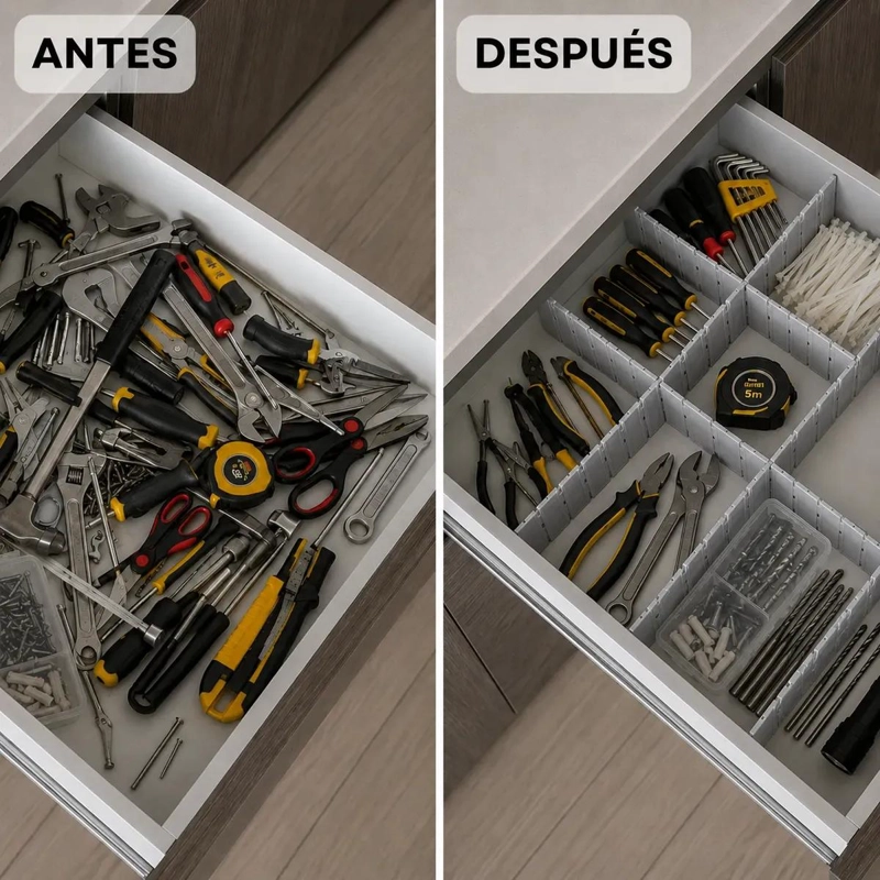 SET DE 6 SEPARADORES AJUSTABLES PARA CAJONES 43.5X5CM COLOR GRIS - 6