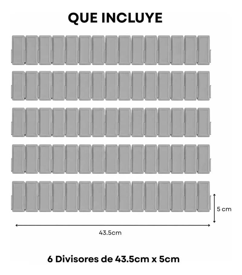 SET DE 6 SEPARADORES AJUSTABLES PARA CAJONES 43.5X5CM COLOR GRIS - 7