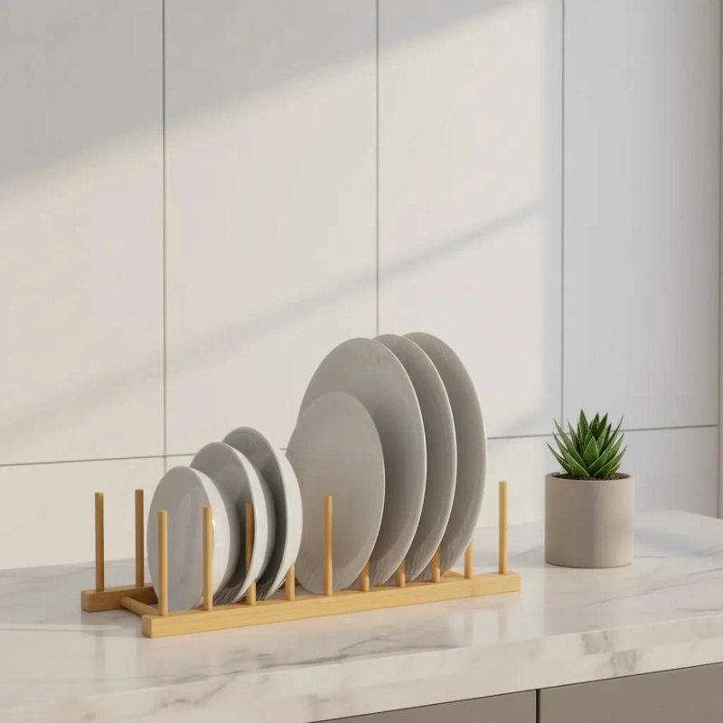 ORGANIZADOR DE BAMBU PARA PLATOS Y UTENSILIOS DE COCINA - 4