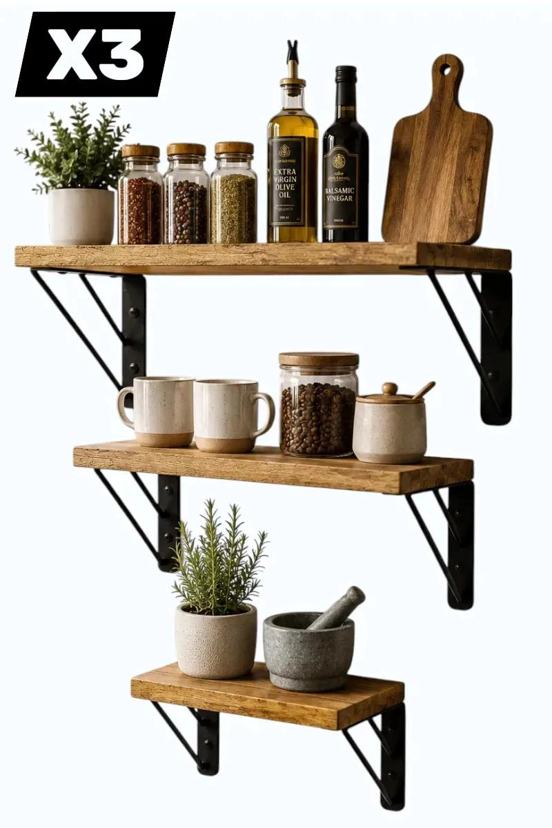 SET DE 3 REPISAS FLOTANTES DE MADERA PARA DECORACION - 1