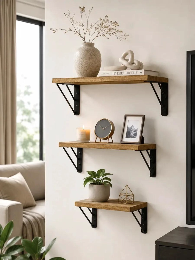 SET DE 3 REPISAS FLOTANTES DE MADERA PARA DECORACION - 2