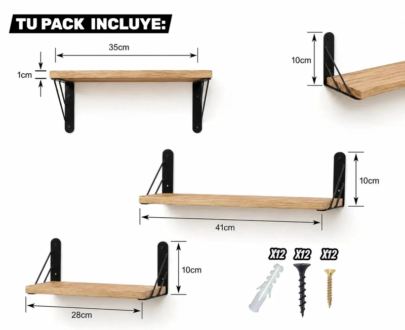 SET DE 3 REPISAS FLOTANTES DE MADERA PARA DECORACION - 5