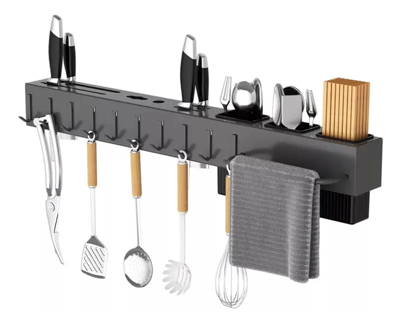 ORGANIZADOR DE COCINA MULTIFUNCIONAL DE PARED EN ACERO NEGRO - 1