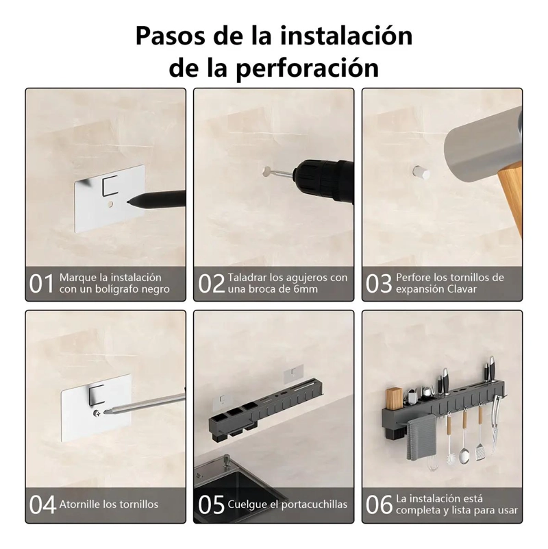 ORGANIZADOR DE COCINA MULTIFUNCIONAL DE PARED EN ACERO NEGRO - 10