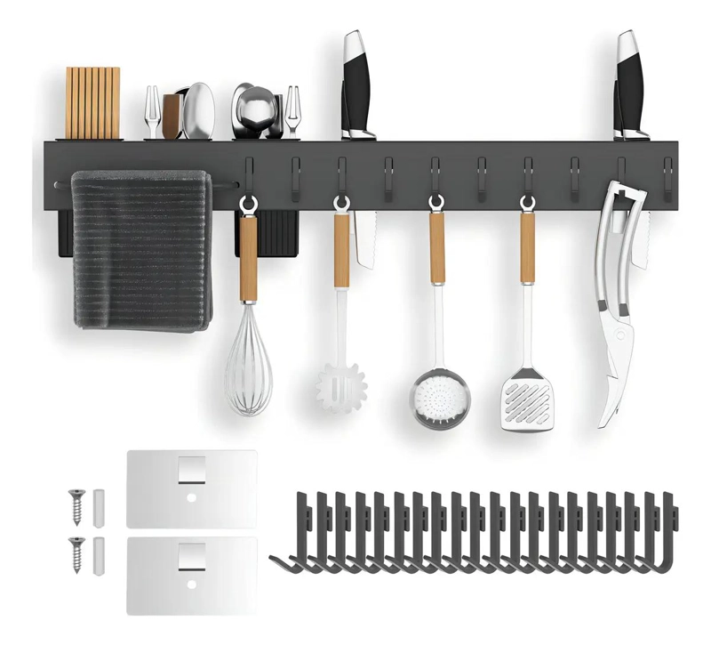 ORGANIZADOR DE COCINA MULTIFUNCIONAL DE PARED EN ACERO NEGRO - 3
