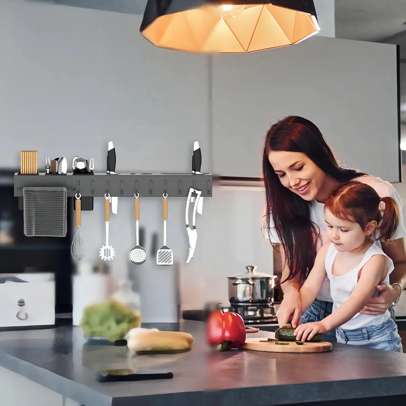 ORGANIZADOR DE COCINA MULTIFUNCIONAL DE PARED EN ACERO NEGRO - 4