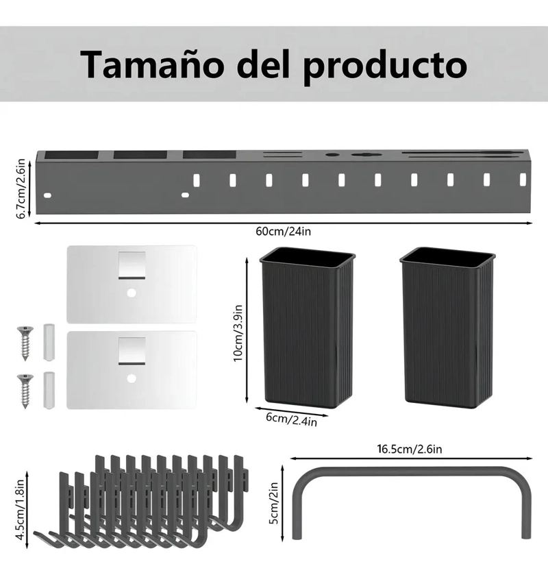 ORGANIZADOR DE COCINA MULTIFUNCIONAL DE PARED EN ACERO NEGRO - 5