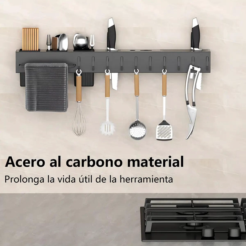 ORGANIZADOR DE COCINA MULTIFUNCIONAL DE PARED EN ACERO NEGRO - 6