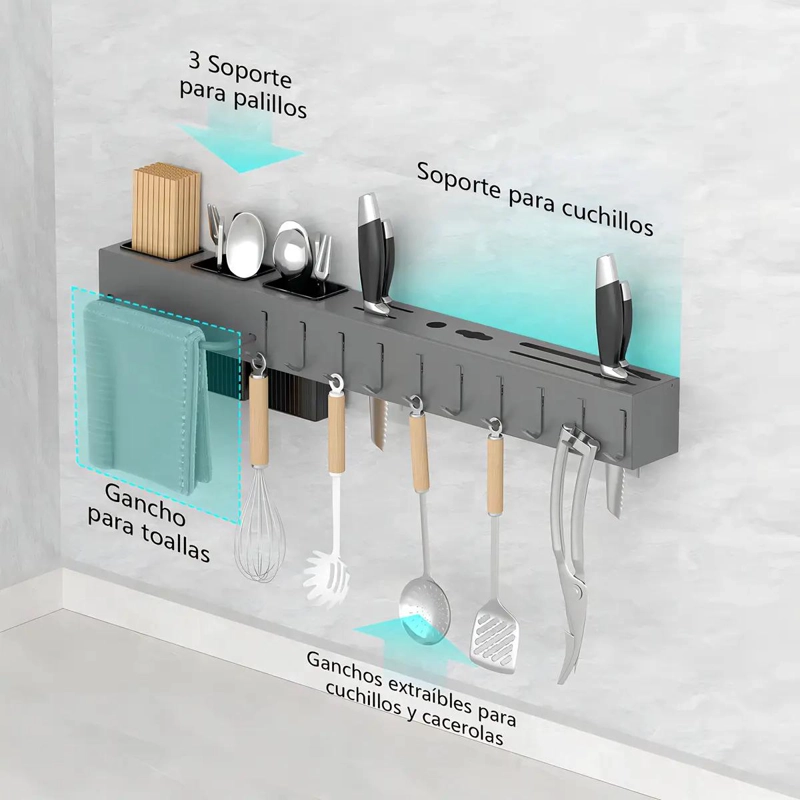 ORGANIZADOR DE COCINA MULTIFUNCIONAL DE PARED EN ACERO NEGRO - 8