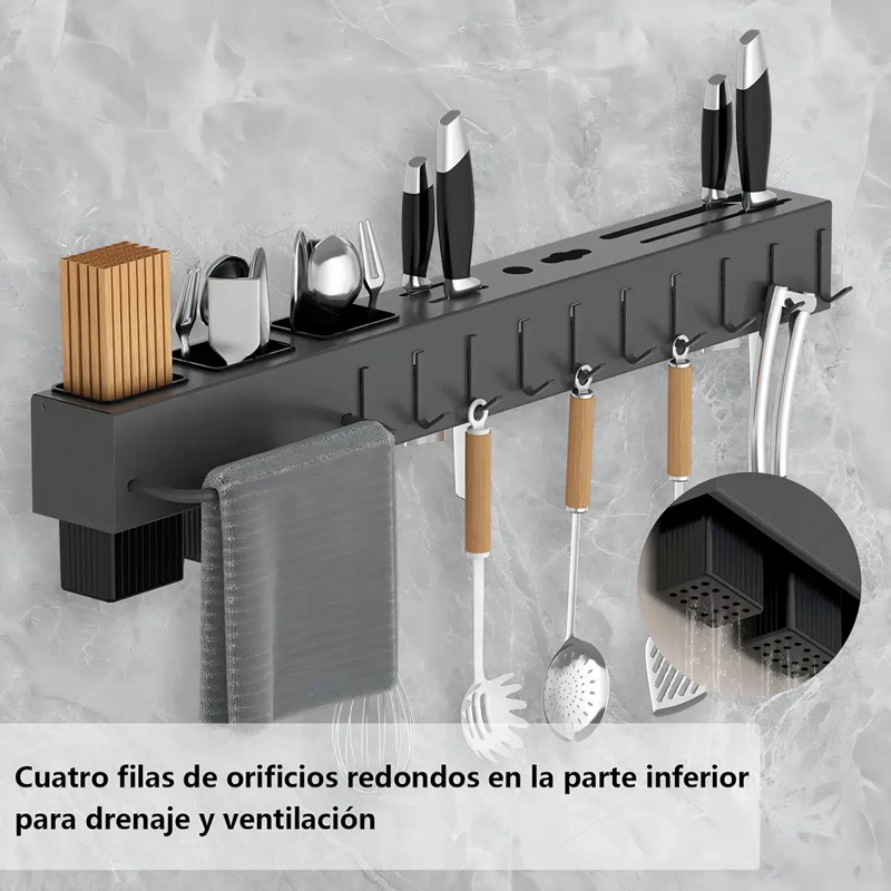 ORGANIZADOR DE COCINA MULTIFUNCIONAL DE PARED EN ACERO NEGRO - 9