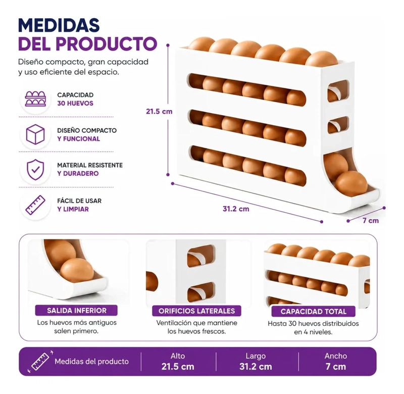 DISPENSADOR RODANTE DE HUEVOS PARA 26 UNIDADES - 6