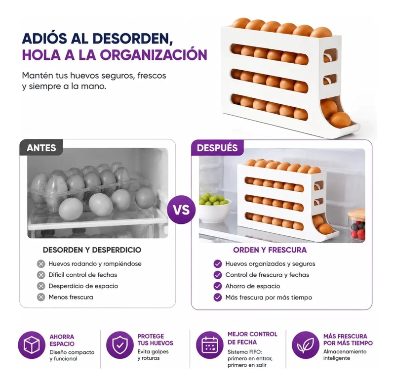 DISPENSADOR RODANTE DE HUEVOS PARA 26 UNIDADES - 7