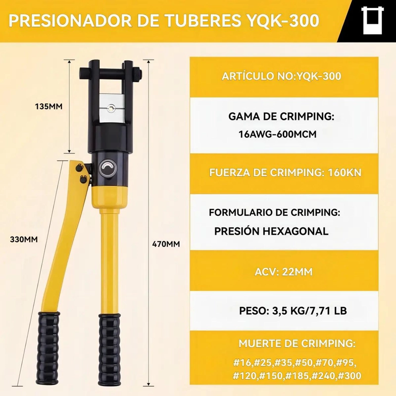 PRENSA HIDRAULICA PARA TERMINALES 16TON 16-300 MM² - 4
